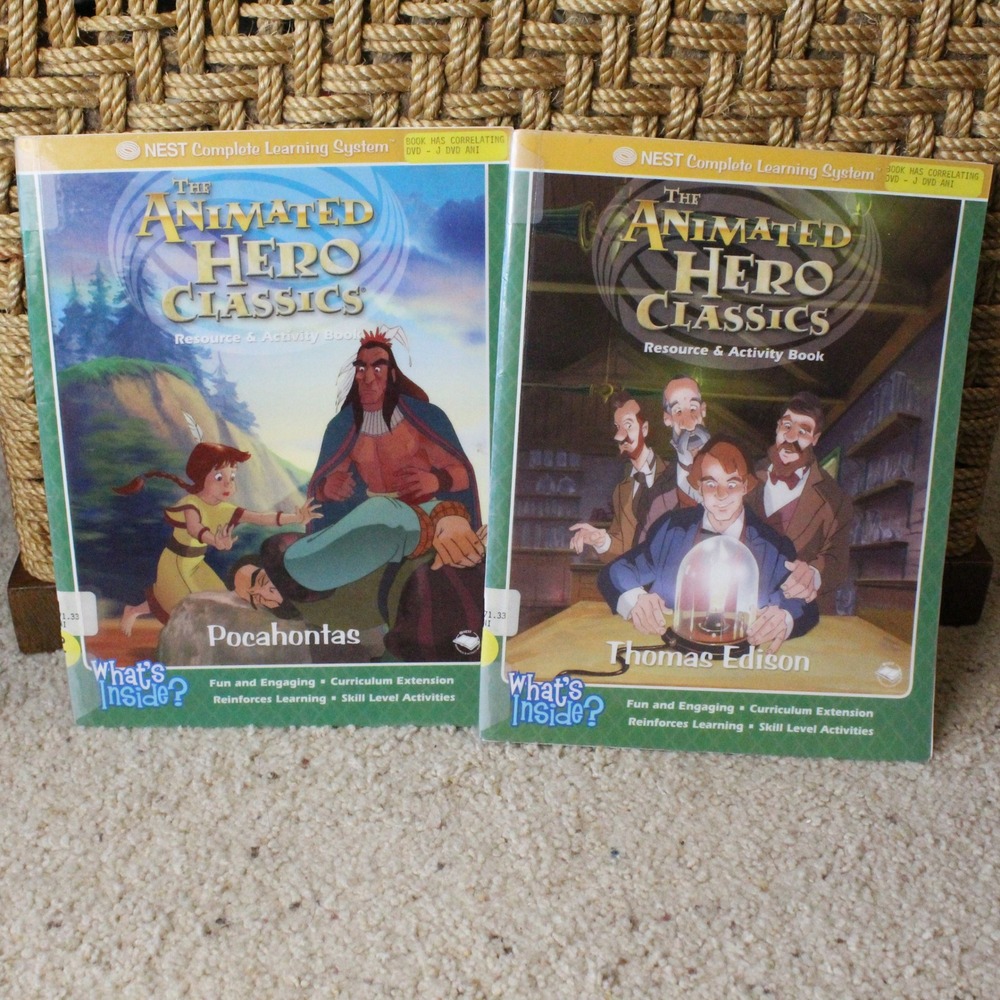NEST Animated Hero Classics Activity Books Pocahontas Thomas Edison Homeschool
